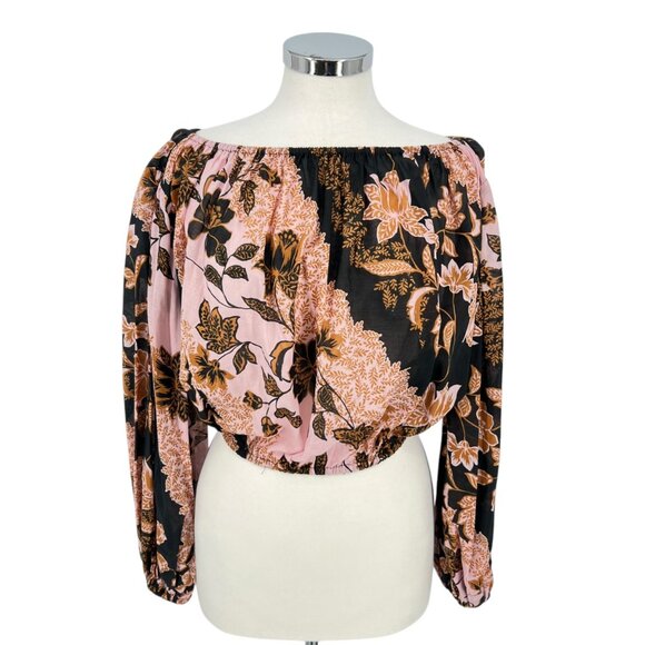 Vici Floral Off-The-Shoulder Puff Sleeve Blouse Pink Black Size Small - Picture 3 of 9